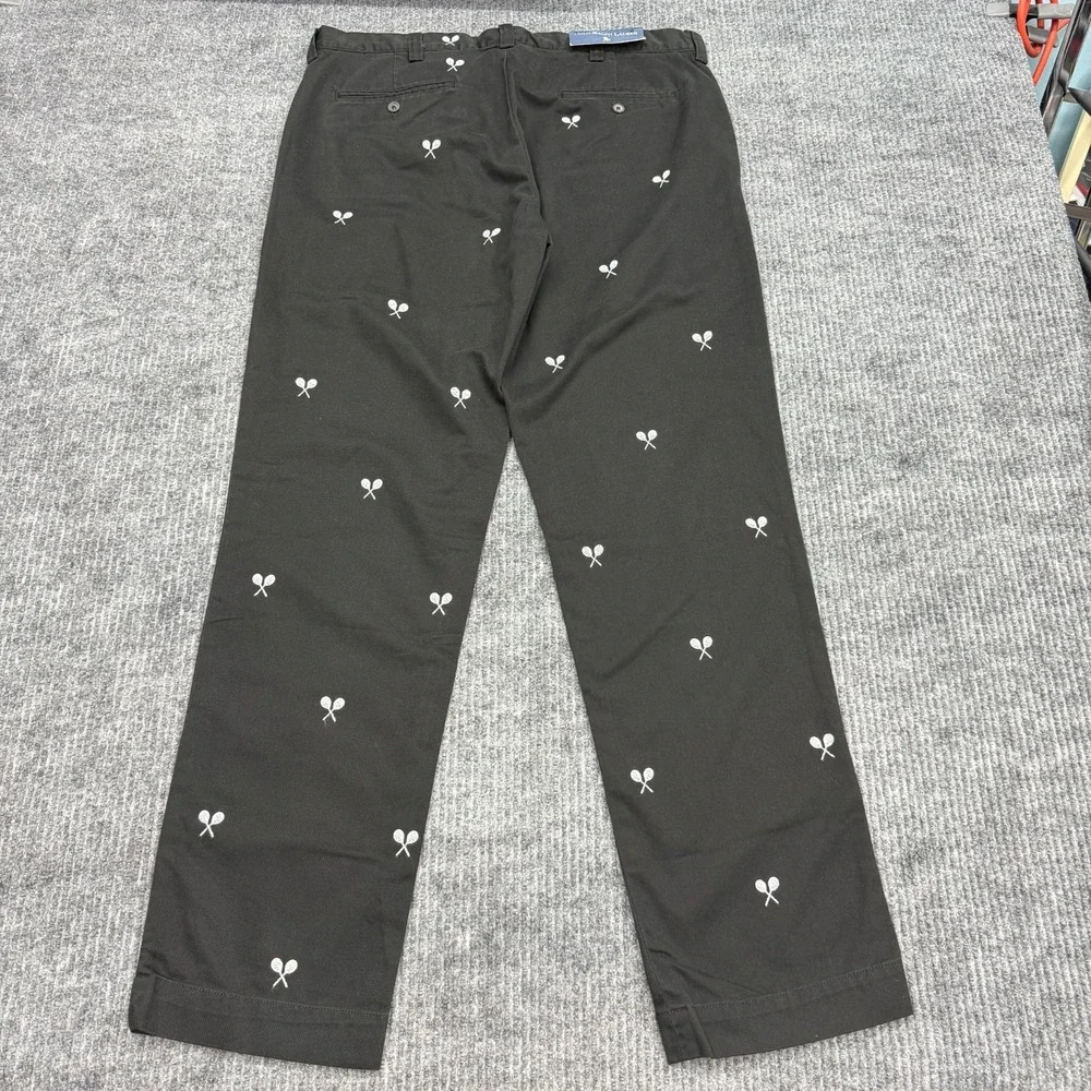 NWT Vintage Polo Ralph Lauren Pants Mens 34x32 Black Chino Tennis AOP Trousers